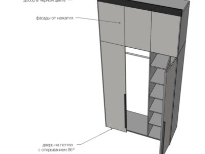 Проект гардеробного шкафа со складной дверцей для бани на заказ - Woodkivi