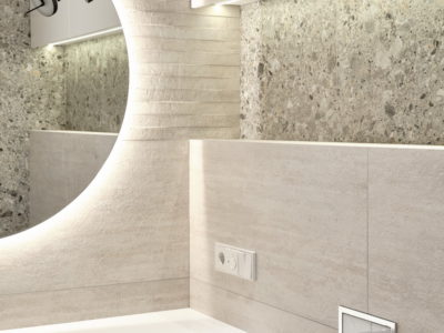 Стильные  навесные шкафы с подсветкой для ванной комнаты - проект ЖК Макаровский